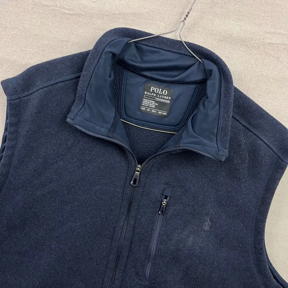 Polo Ralph Lauren Performance Vest Mens 2XB‎ Navy Blue Full Zip Fleece Mock Neck